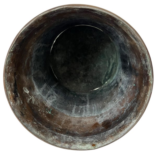 Copper Large Asian Copper Fighting Fire Breathing Winged Dragon Motif Cachepot For Sale - Image 8 of 10