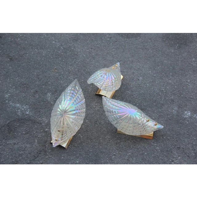 1970s Iridescent Murano Glass & Gold-Plated Brass Shell Sconce, 1970s For Sale - Image 5 of 9