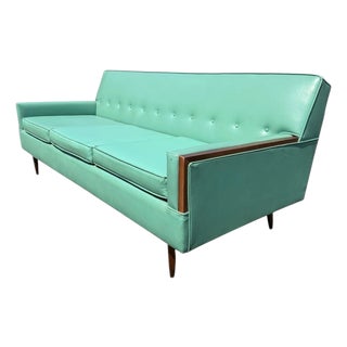 Mid-Century Modern Turquoise & Walnut Sofa For Sale