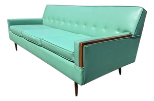 Mid-Century Modern Turquoise & Walnut Sofa