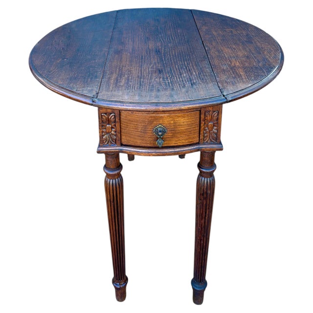 Wood Spanish Neoclassical Oak Drop-Leaf Table with Drawer, Early 20th Century For Sale - Image 7 of 13