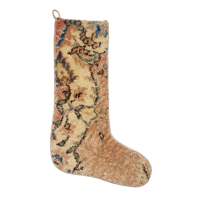 One of a Kind Vintage Wool Kilim Christmas Stocking – Camel & Rust Vine Pattern, 12.2 X 18.1 in – Boho Turkish Holiday Decor For Sale - Image 4 of 6