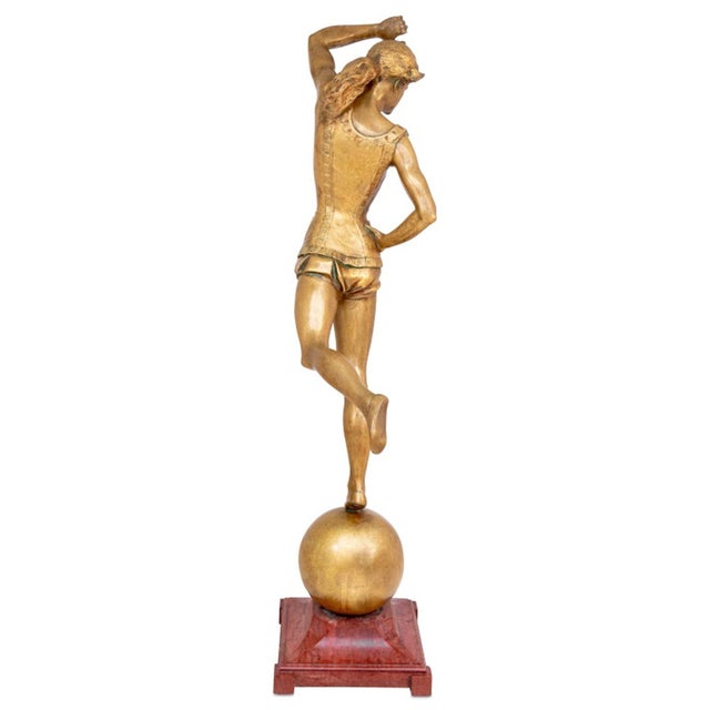 Art Nouveau Achille Chainaye "Dancer" Gilt Bronze Sculpture For Sale - Image 3 of 7