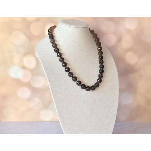 Vintage Art Deco Smoky Quartz Beaded Necklace With Gold-Plated Quartz Clasp For Sale - Image 4 of 8