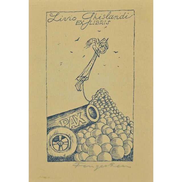 Michel Fingesten, Ex Libris Livio Ghislandi, Woodcut, 1930s For Sale