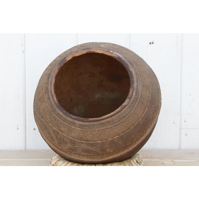 Tribal Antique Engraved Clay Water Pot For Sale - Image 3 of 9