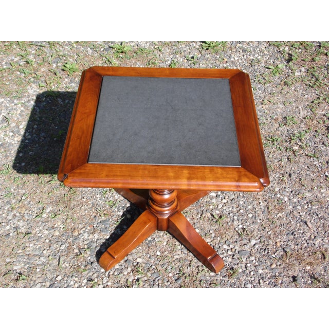 Vintage Pair Statton Oldtowne Solid Cherry Stone Top Pedestal End Tables For Sale - Image 11 of 13