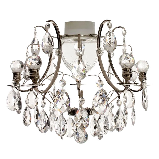 Metal Nickel Bathroom Chandelier With Almond Crystals and Orbs For Sale - Image 7 of 10