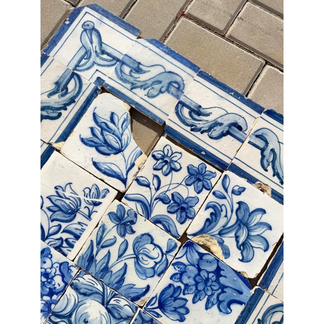 18th Century Portuguese Baroque Blue & White Flower Basket Tile Panel For Sale - Image 12 of 14