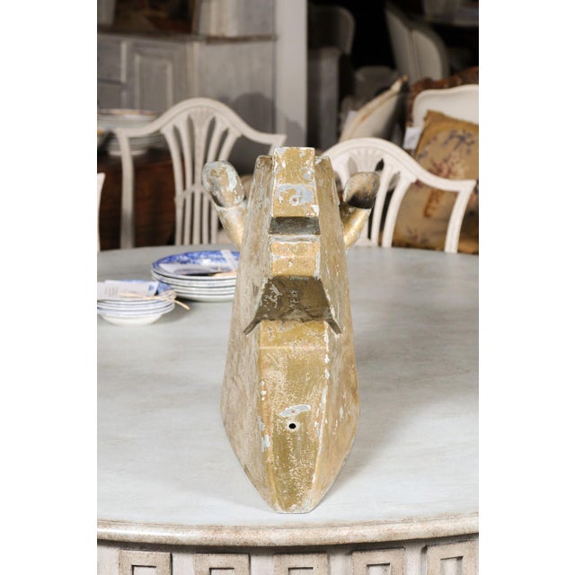 Figurative French 1890s Gilded Zinc Horse Head Sculpture with Angular Traits and Patina For Sale - Image 3 of 12