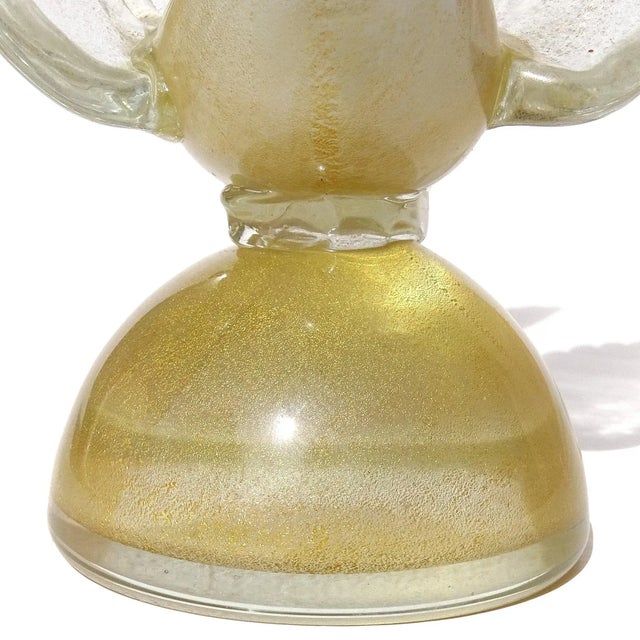 Glass Murano Vintage Barbini Pink Head White Heavy Gold Flecks Italian Art Glass Bird Figure Paperweight For Sale - Image 7 of 7