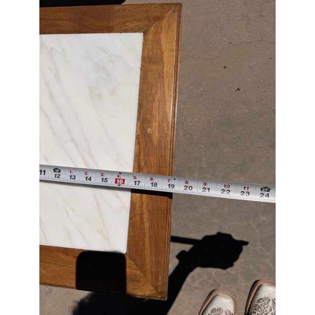 A Pair of Mid Century French-Style Mahogany and Marble-Topped End Tables For Sale - Image 11 of 12