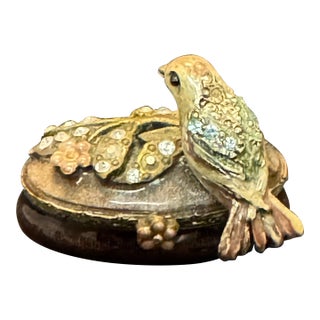 Jay Strongwater Miniature Bird Enamel Trinket Pill Box Swarovski Signed Vintage For Sale