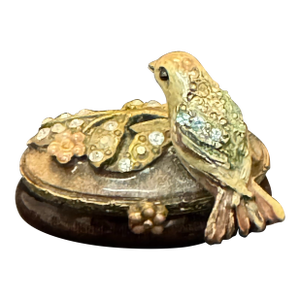 Jay Strongwater Miniature Bird Enamel Trinket Pill Box Swarovski Signed Vintage