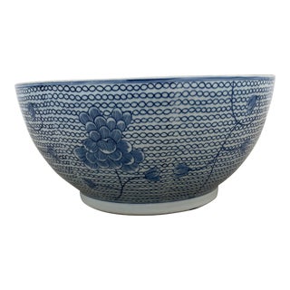 21st Century Blue and White Porcelain Chain Lotus Flower Large Bowl For Sale
