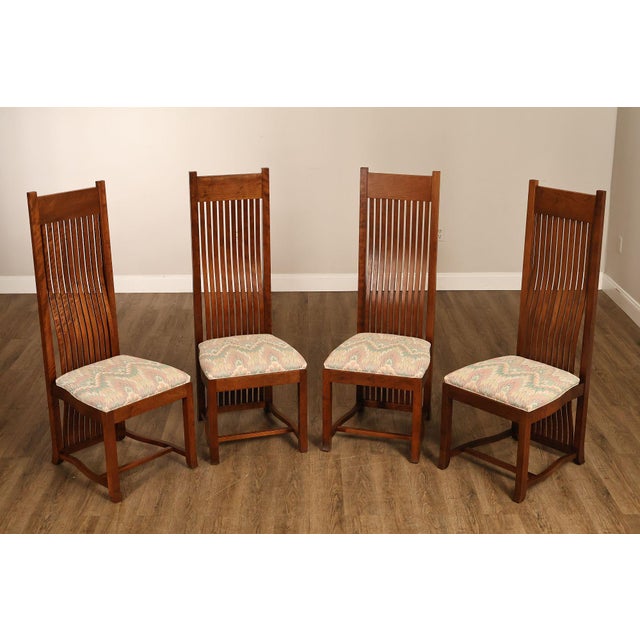 Custom Quality Benchmade Set of Four Figured Cherry Spindle Back Side Chairs