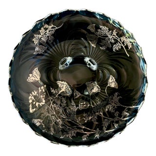 Vintage Silver Poppies Cake Plate by Silver City in the Flanders Clear Pattern, 1940s Pedestal Platter For Sale