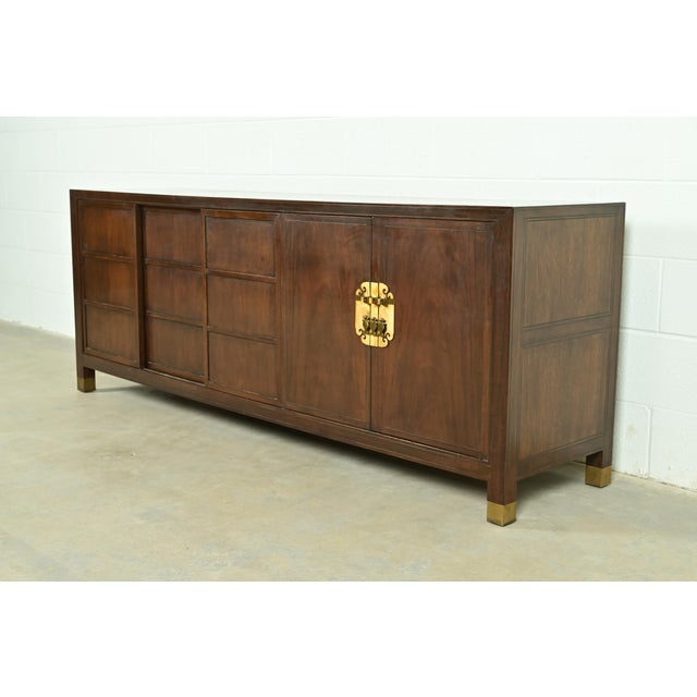 An exceptional mid-century Hollywood Regency Chinoiserie sideboard, credenza, or bar cabinet By Michael Taylor for Baker...