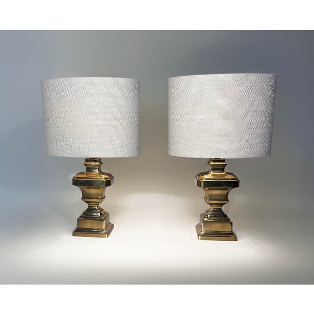 Cream Vintage Italian Brass Table Lamps, 1950s, Set of 2 For Sale - Image 8 of 8