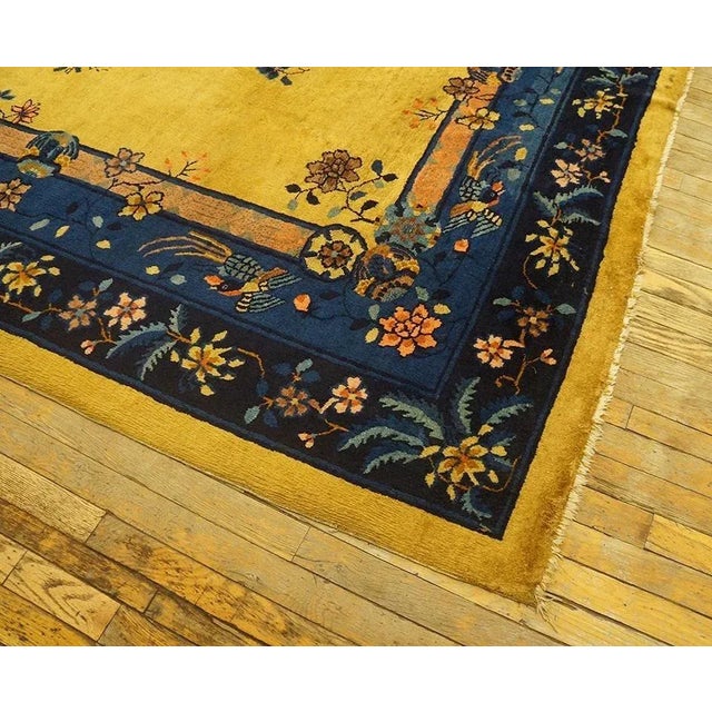 Dynamic Yellow-Saffron Background Color With Nice Floral Design Antique Chinese Art Deco Rug For Sale - Image 9 of 9