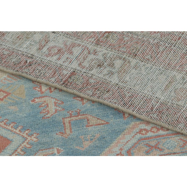 Textile Antique Persian Heriz Medallion Rug in Sky Blue and Rust Tones - Rug & Kilim For Sale - Image 7 of 7