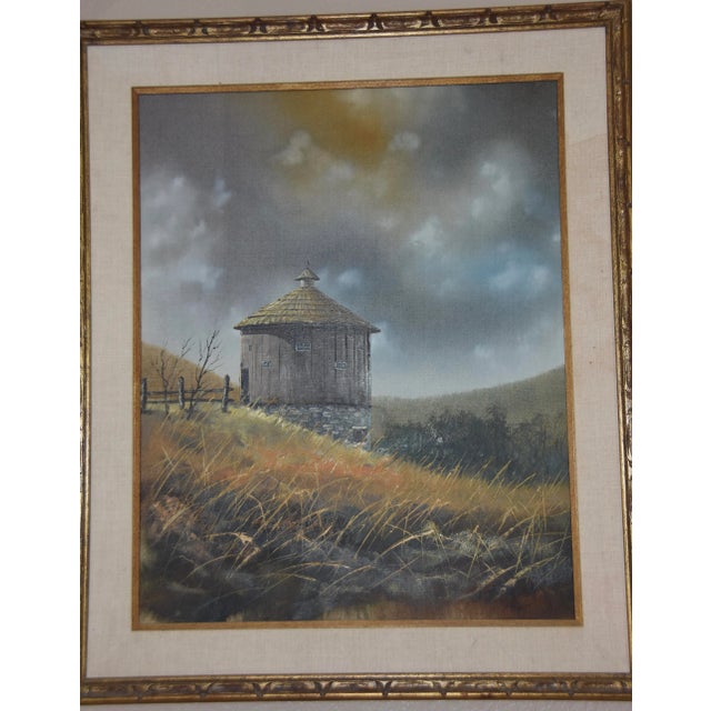 Textile 1960s Vintage Hector Salas Framed Oil on Canvas Outhouse Rural Landscape Painting For Sale - Image 7 of 13