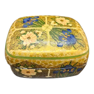 Hand-Painted Papier Mache Florals on Wood Decorative Box