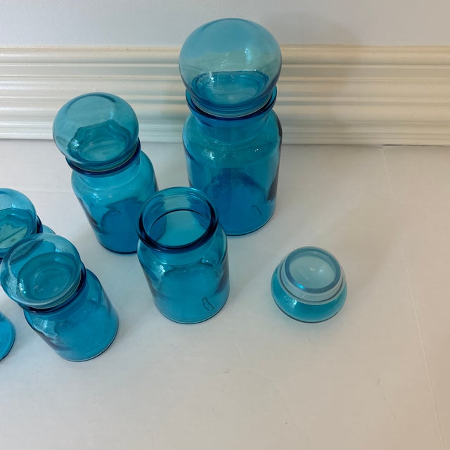 Mid-Century Modern 1960s Belgium Turquoise Apothecary Jar Set - Set of 3 For Sale - Image 3 of 8