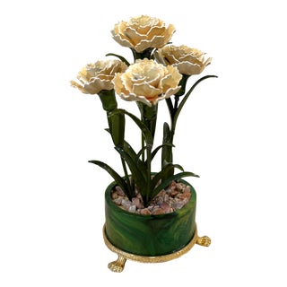 Potted Tole Flowers in Faux Marble Planter With Brass Lion Feet For Sale