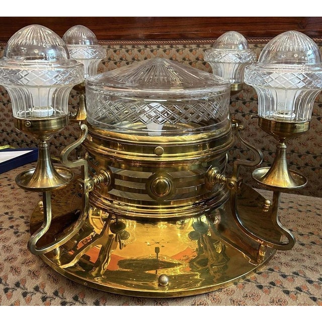 Large Art Nouveau Brass Flush Mount, 1890s For Sale - Image 3 of 4