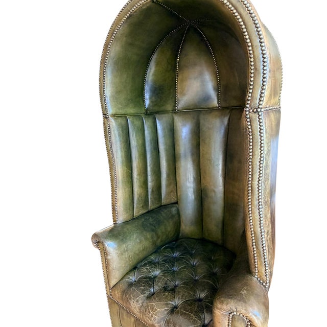 Dark Green 19th Century Late Georgian Extraordinary Leather Upholstered “Hall Porters Chair”. For Sale - Image 8 of 8