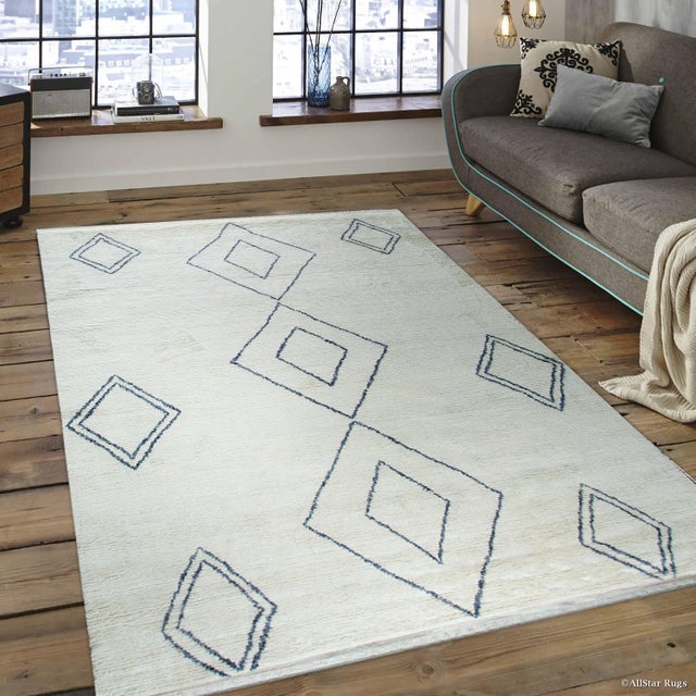 2020s 4x12 Ophelia Moroccan Ivory Geometric Modern Hand Knotted Wool Carpet Rug For Sale - Image 5 of 6