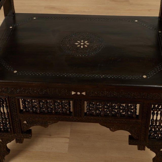 Wood Pair of Antique Anglo Indian Carved and Inlaid Chairs For Sale - Image 7 of 16