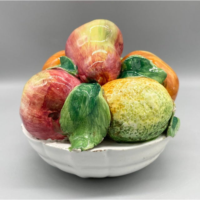 French Country Late 20th C. Italian Fruit Bowl – Hand-Painted – Rustic Kitchen / Mediterranean For Sale - Image 3 of 12