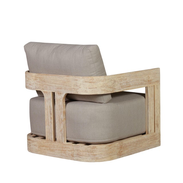 Paradiso Outdoor Teak Natural Look Revolving Chair - Gray Fabric For Sale - Image 4 of 12