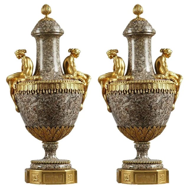 Gold Mid-19th Century Vases in Ural Granite and Gilt Bronze, Set of 2 For Sale - Image 8 of 8