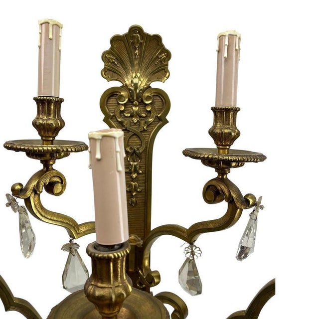 Large 5-Light Wall Lamp in Bronze with Crystal Decoration, 1910 For Sale - Image 9 of 16