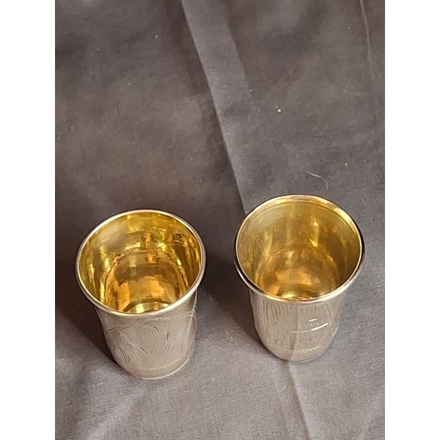 Antique Russian 84 Silver Kiddush Cups Pair Heirs of Zakhoder Kiev 1908-1917 For Sale - Image 4 of 16