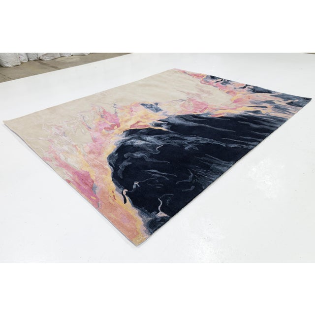 Textile Abstract "Volcanic Ember" Modern Hand-Tufted Wool Rug – Navy, Pink, & Gold For Sale - Image 7 of 10