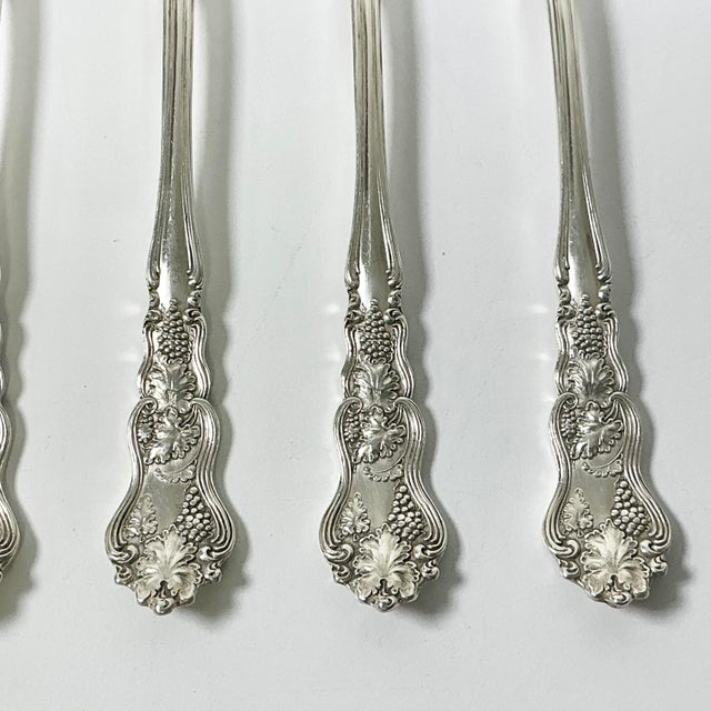Silver 1940s Vintage Hollywood Regency English Chippendale Silverplate Seafood Forks - Set of 5 For Sale - Image 8 of 10