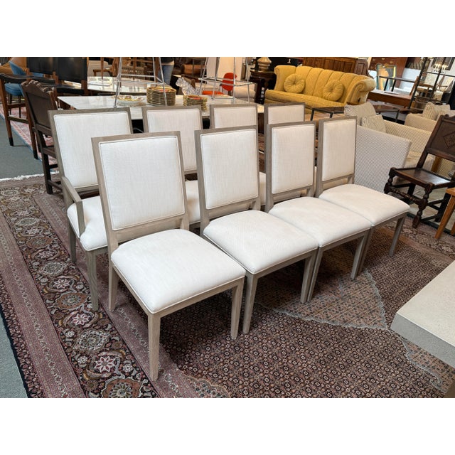 Rustic European Van Thiel for Restoration Hardware Linen Dining Chairs, Set of Eight For Sale - Image 3 of 12