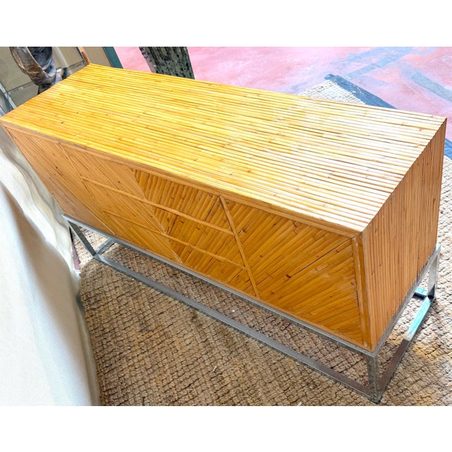 Wood 1970s Milo Baughman Split Bamboo, Pencil Reed and Chrome Credenza / Sideboard For Sale - Image 7 of 10