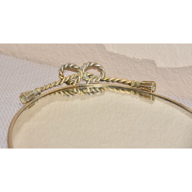 Metal Italian Art Deco Vanity Mirror Tray Rope Handles Gold Hollywood Regency 20"x13" For Sale - Image 7 of 8
