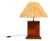Table Lamp in Wood and Leather with Paper Straw Lampshade, Italian, 1960s For Sale
