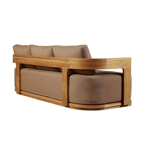 Eclipse Outdoor Solid Teak Wood Sofa - Light Brown Fabric For Sale - Image 9 of 10