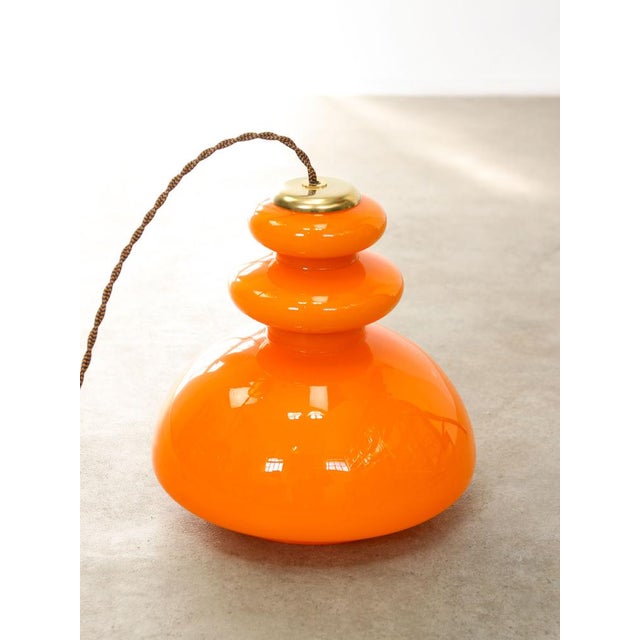 Mid-Century Modern Italian Orange Glass and Brass Pendant Lamp, 1960s For Sale - Image 14 of 18