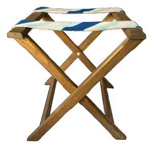 1980s Vintage Striped Needle Point Wooden Luggage Rack