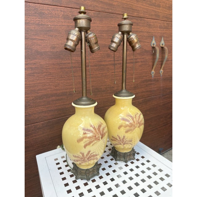 Traditional Antique Palm Beach Regency Palm Tree Table Lamps, Pair For Sale - Image 3 of 7
