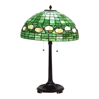 Vintage Tiffany Leaded Stained Glass Table Lamp With Acorn Shade 20thC For Sale