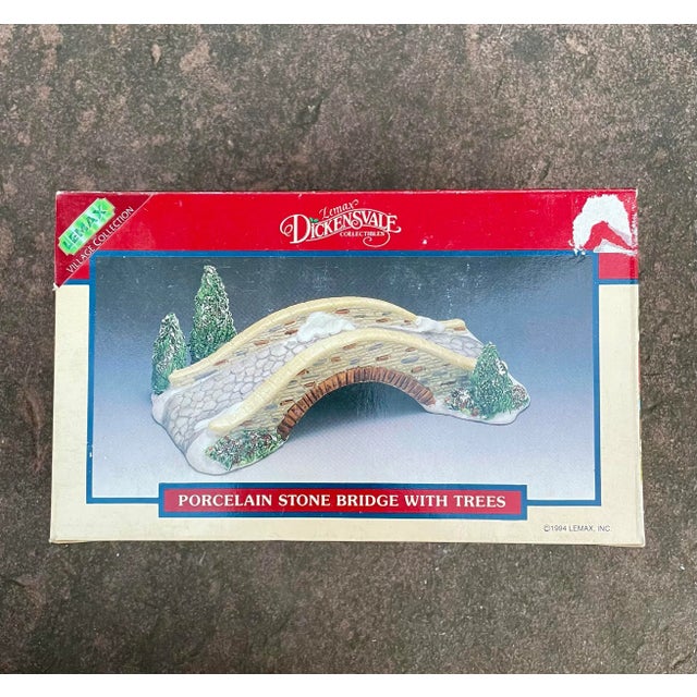 Vintage Porcelain Display of a Snow Covered Stone Bridge With Fir Trees For Sale - Image 9 of 10